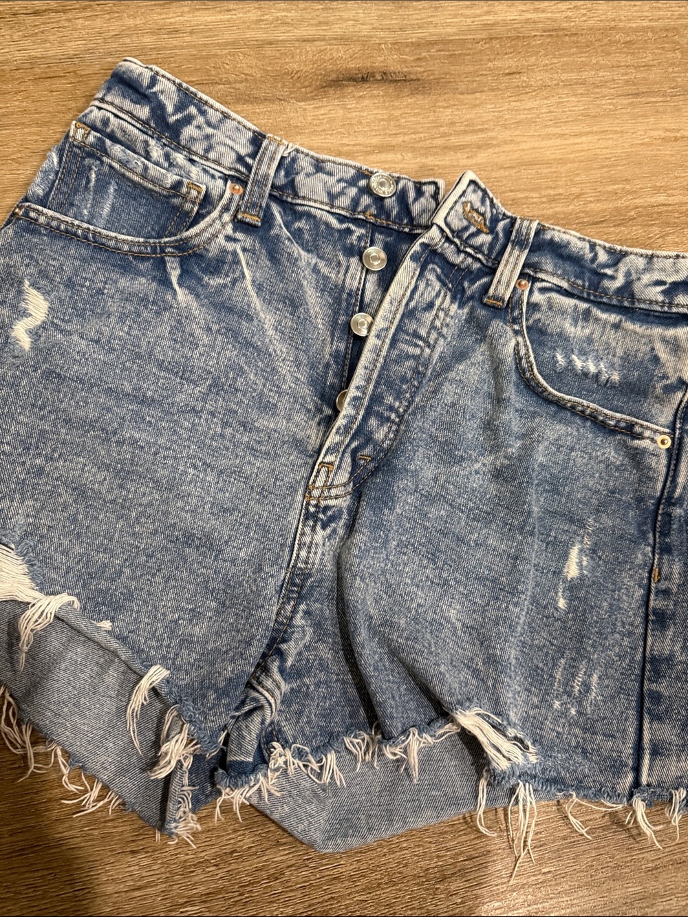 wild fable Distressed Light Blue High-Rise Denim Shorts - Picture 5 of 7
